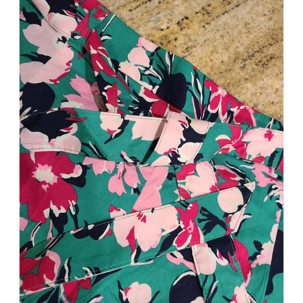 J Crew Pink Green Floral Print Shorts Womens Size 10 Pleats Belted Hawaii - Picture 3 of 13